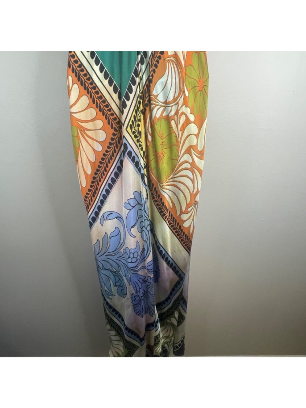 Zara Maxi Dress Womens XLarge Resort Halter Satin Silky Exotic Mixed Print Long - Picture 14 of 16